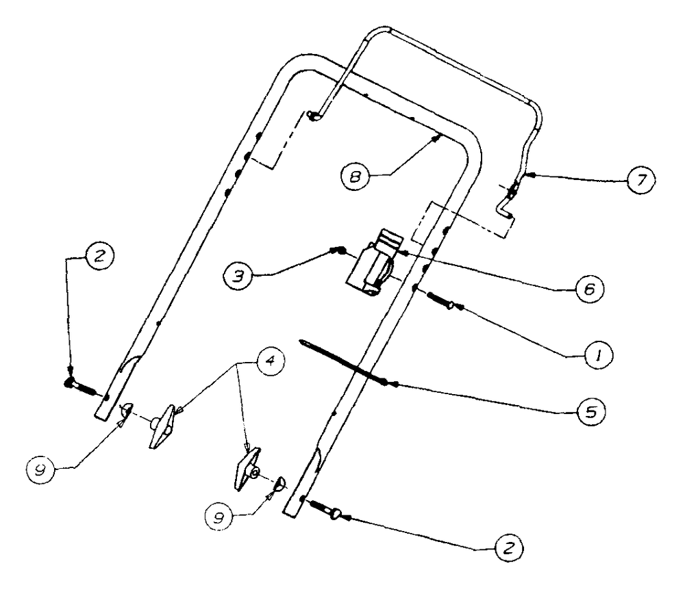 Handle Assembly Control Diagram and Parts List for 140 (31A-140-000)(1999) Yard Machines Snow Blower